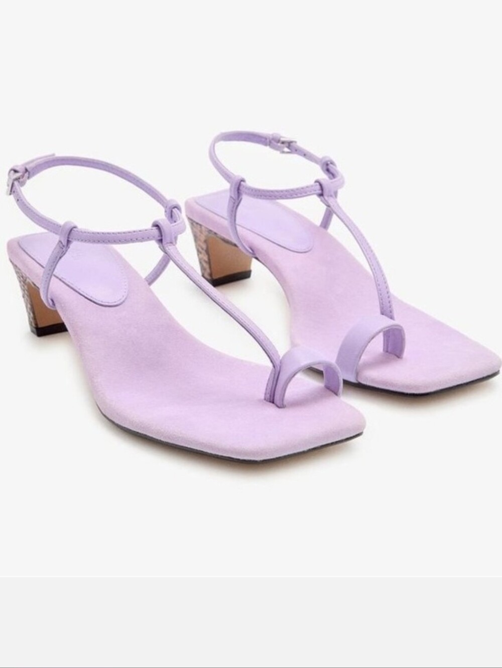 ZARA Women's Lavender Suede Heeled Sandals Snake Print Kitten Heel Size 6.5 / 37